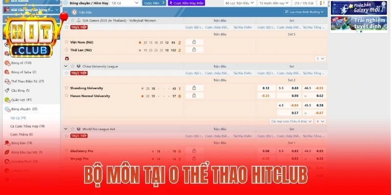 Bộ môn tại O thể thao Hitclub
